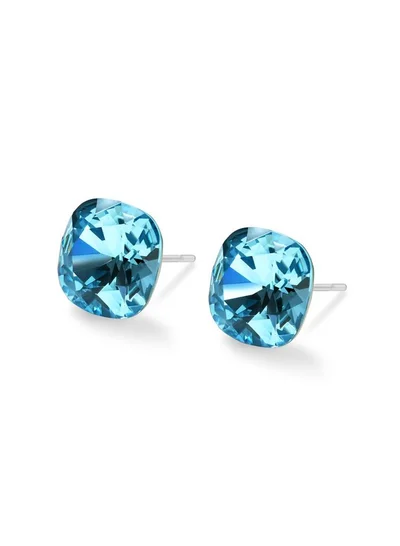 Seona Seona Sophia 10mm Cushion Cut Crystal Earrings – Hypoallergenic Stud Earrings for Women, Tarnish‑Free Stainless Steel Jewelry for Sensitive Ears - Aquamarine